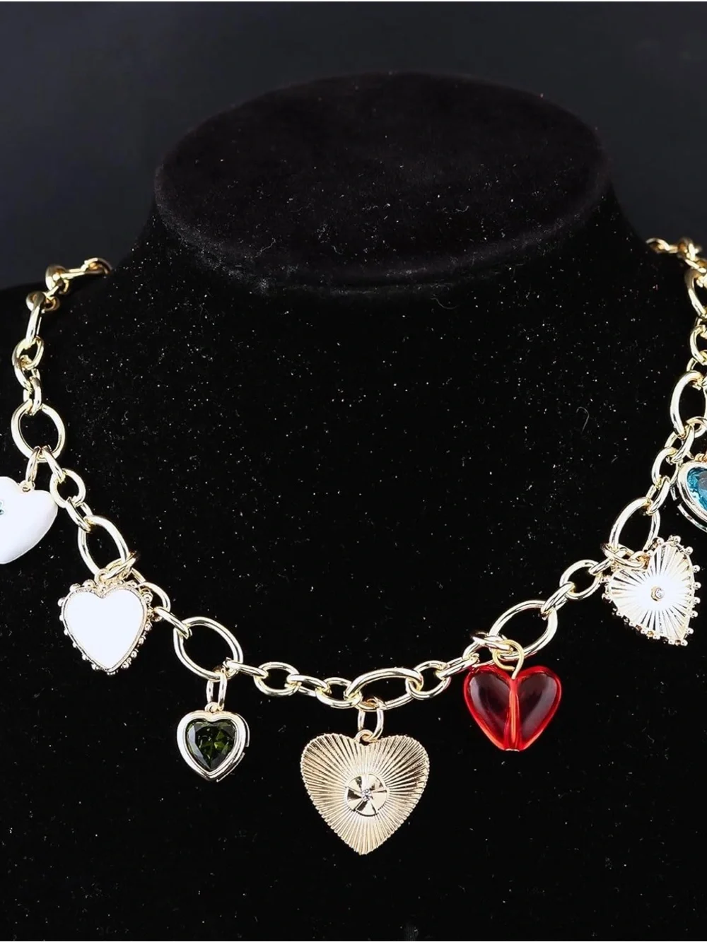 Anthropologie Gold Chain Necklace with Multicolor Heart Charms